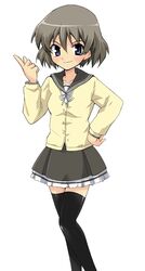  cardigan myself_yourself nippori school_uniform serafuku thigh-highs wakatsuki_shuri zettai_ryouiki 