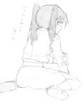  1girl amasawa_yuuko dennou_coil glasses jacket kosame_daizu long_hair lowres monochrome sitting sketch skirt solo translation_request twintails wariza 