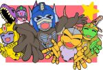  &gt;_&lt; :3 :d ^_^ autobot beast_wars border cheetor closed_eyes decepticon dinobot dinosaur fangs foreshortening gorilla hands happy kamizono kamizono_(spookyhouse) lucky_star machine machinery mecha megatron motteke!_serafuku no_humans oekaki open_mouth optimus_primal outstretched_arms parody pink_background rat rattrap rhinox robot school_uniform serafuku simple_background smile spread_arms star teeth transformers upper_body x3 