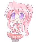  cake chibi food glasses lucky_star mirai_(sugar) pastry pink_hair ponytail school_uniform serafuku takara_miyuki violet_eyes 