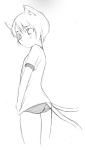  1girl animal_ears buruma cat_ears cat_tail graphite_(medium) gym_uniform monochrome sketch solo taguchi_makoto tail traditional_media 