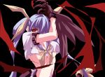  1girl arc_system_works blue_hair breasts claws crop_top dizzy female guilty_gear hair_ribbon hino_akira long_hair midriff no_bra red_eyes ribbon solo twintails under_boob 