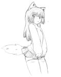  1girl animal_ears fox_ears fox_tail graphite_(medium) monochrome sketch solo taguchi_makoto tail thigh-highs traditional_media turtleneck 