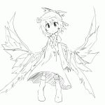  1girl animated animated_gif female kuroneko_no_toorimichi lowres monochrome mystia_lorelei sketch solo touhou wings 