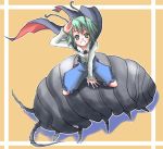  1girl androgynous antennae cape female fusuma green_eyes green_hair insect pillbug reverse_trap sliding_doors solo suichuu_hanabi touhou wriggle_nightbug 