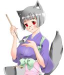  animal_ears fox_ears glasses japanese_clothes kimono red_eyes silver_hair taguchi_makoto tail 