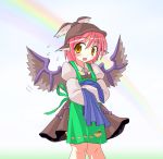  1girl animal_ears apron blush bow des dress female hat mystia_lorelei pink_hair rainbow short_hair solo touhou wings yellow_eyes 