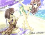  beach bikini hits kanon misaka_kaori misaka_shiori sarong siblings sisters swimsuit 