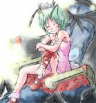  1girl antennae cape dress female fusuma green_hair lowres princess_wriggle sliding_doors solo suichuu_hanabi throne touhou wings wriggle_nightbug 