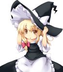  blonde_hair blush female hand_on_headwear hat kirisame_marisa lowres myonde oversized_clothes touhou witch witch_hat yellow_eyes younger 