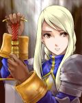  1girl agrias_oaks armor blonde_hair braid female final_fantasy final_fantasy_tactics hands_on_hilt long_hair lowres solo sword weapon yellow_eyes 