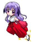  1girl hanyuu higurashi_no_naku_koro_ni horns japanese_clothes miko purple_hair red_hakama solo violet_eyes 