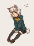 1girl :3 animal_ears azusa azusa_(hws) bell blazer cat_ears cat_tail green_eyes school_uniform skirt solo tail thigh-highs 