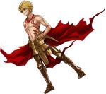  1boy armor blonde_hair cape fate/stay_night fate_(series) gilgamesh male_focus red_eyes shirtless solo tattoo 