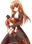  2girls age_difference black_dress blush brown_eyes cowboy_shot crown dress hime_cut long_hair long_sleeves looking_at_viewer mother_and_daughter multiple_girls red_eyes short_hair simple_background suzushiro_kurumi umineko_no_naku_koro_ni ushiromiya_maria ushiromiya_rosa white_background 