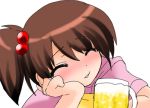  1girl alcohol beer closed_eyes drunk hair_bobbles hair_ornament kyon_no_imouto namamo_nanase side_ponytail solo suzumiya_haruhi_no_yuuutsu 