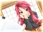  1girl ashtray cigarette fujiwara_warawara game_cg long_hair redhead smoking solo takao_tsubaki yunohana 