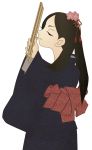  bangs black_hair flower highres japanese_clothes kimono kitsu_chiri long_hair parted_bangs ruler sayonara_zetsubou_sensei transparent_background vector_trace 