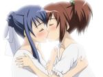  2girls aoi_nagisa blush couple kiss lowres multiple_girls sanshita strawberry_panic! suzumi_tamao yuri 