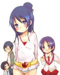  2boys 2girls beads blue_hair blush child hair_bun jewelry marui_hitoha mathnote matsuoka_sakiko mitsudomoe multiple_boys multiple_girls necklace panties striped striped_panties sugisaki_ryuuta underwear yabe_satoshi 