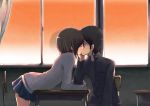  1boy 1girl classroom hrd kiss light school_uniform serafuku short_hair sunset window 