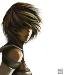  1girl ashelia_b&#039;nargin_dalmasca bare_shoulders blonde_hair brown_hair closed_mouth female final_fantasy final_fantasy_xii hair_over_eyes short_hair simple_background solo upper_body white_background wind 