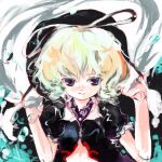  1girl black_dress blonde_hair blue_eyes center_opening dress female looking_at_viewer medicine_melancholy mo navel puffy_sleeves short_hair shunsei_(muratou) smile solo stomach touhou upper_body 