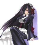  1girl april_(coyote_ragtime_show) black_hair coyote_ragtime_show dress gothic long_hair red_eyes solo 