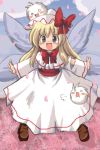  1girl blonde_hair blue_eyes blush female hat kedama lily_white oyavun petals solo torn_clothes touhou vu_(oyavun) 