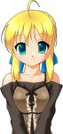  bare_shoulders blonde_hair fate/stay_night fate_(series) green_eyes lowres manji_taba saber 