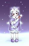  1girl coat katou_ryouichi snow snowing solo wings 