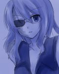  1girl baccano! blue breasts cleavage eyepatch glasses monochrome nice_holystone portrait small_breasts solo 