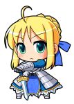  armor blonde_hair chibi fate/stay_night fate_(series) green_eyes hands_on_hilt manji_taba saber sword weapon 