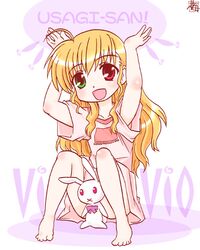  barefoot blonde_hair heterochromia kairakuen_umenoka long_hair lyrical_nanoha mahou_shoujo_lyrical_nanoha mahou_shoujo_lyrical_nanoha_strikers vivio 