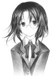  1girl aoya_minako glasses lowres monochrome school_uniform serafuku solo 