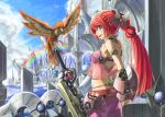  1girl bird blue_eyes esper final_fantasy final_fantasy_xiii hair_ornament kurogin long_hair machine oerba_dia_vanille panties ponytail rainbow redhead science_fiction solo sword technology underwear water weapon 