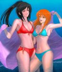  2girls beatmania bikini black_hair dj_sakura multiple_girls red_eyes redhead swimsuit umegiri_iroha yuri 
