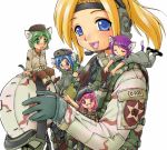  5girls animal_ears blonde_hair camouflage cat_ears ebifly helmet minigirl multiple_girls ponytail soldier 
