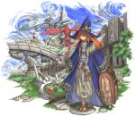  city dragon green_eyes hat kurogin long_hair mecha orange_hair space_craft technology witch_hat wizard 