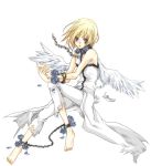  1boy androgynous arc_system_works blonde_hair blue_rose chains collar cuffs flower guilty_gear ky_kiske male_focus rose shackles solo thorns torn_clothes wings 