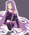  1girl collar dress fate/stay_night fate_(series) line_miyako long_hair purple_hair rider solo strapless strapless_dress thigh-highs very_long_hair zettai_ryouiki 