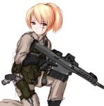  1girl blonde_hair gun handgun holding holding_gun holding_weapon military nekohige ponytail revolver rifle scar soldier solo trigger_discipline uniform weapon 