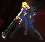  1girl artist_request blonde_hair ex-rumia garo_(series) parody red_eyes ribbon rumia solo source_request sword the_embodiment_of_scarlet_devil touhou weapon youkai 