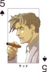  1boy baccano! card card_(medium) cigar enami_katsumi ladd_russo male_focus official_art playing_card ryohgo_narita_(mangaka) solo 