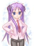  blue_eyes hiiragi_kagami long_hair lucky_star necktie purple_hair saeki_nao shirt tsurime twintails 
