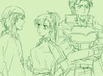  1girl 2boys angry armor bandanna breastplate eye_contact fire_emblem fire_emblem:_rekka_no_ken full_armor green head_scarf hector hector_(fire_emblem) jealous long_hair looking_at_another lowres lyndis_(fire_emblem) monochrome multiple_boys nintendo ponytail rath sash short_sleeves standing sweatdrop tunic upper_body 