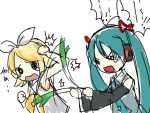  2girls hatsune_miku hitting kagamine_rin multiple_girls sketch spring_onion twintails vocaloid 