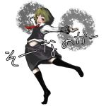  1girl blonde_hair darkness ex-rumia fangs female frilled_sleeves frills kneehighs laboto navel necktie outstretched_arms red_eyes rumia short_hair skirt solo spread_arms the_embodiment_of_scarlet_devil touhou youkai 
