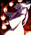  1girl dress female fire flame from_side long_sleeves lowres magic patchouli_knowledge profile robe solo touhou upper_body white_dress wide_sleeves 