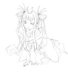  all_fours houmei kneeling long_hair matsukura_nemu monochrome sega shining_(series) shining_wind sketch 